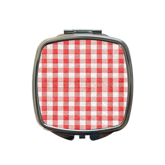 Red White Gingham Watercolor Small Travel Purse Handbag Pocket Makeup Compact Mirror