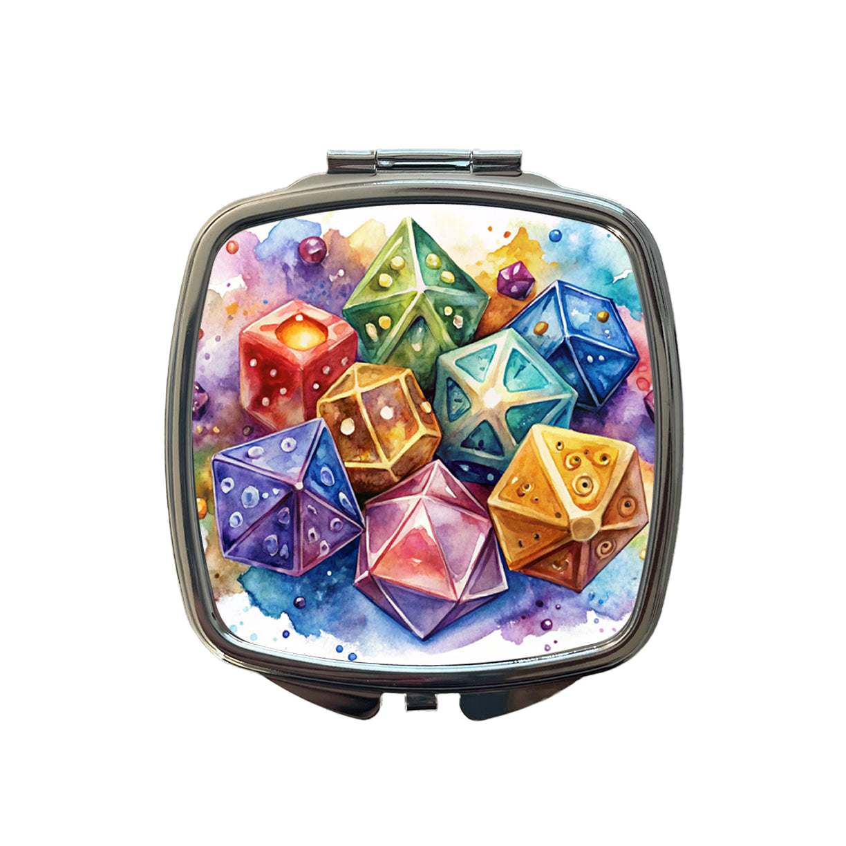 Role Playing Game Dice Watercolor Design Small Travel Purse Handbag Pocket Makeup Compact Mirror