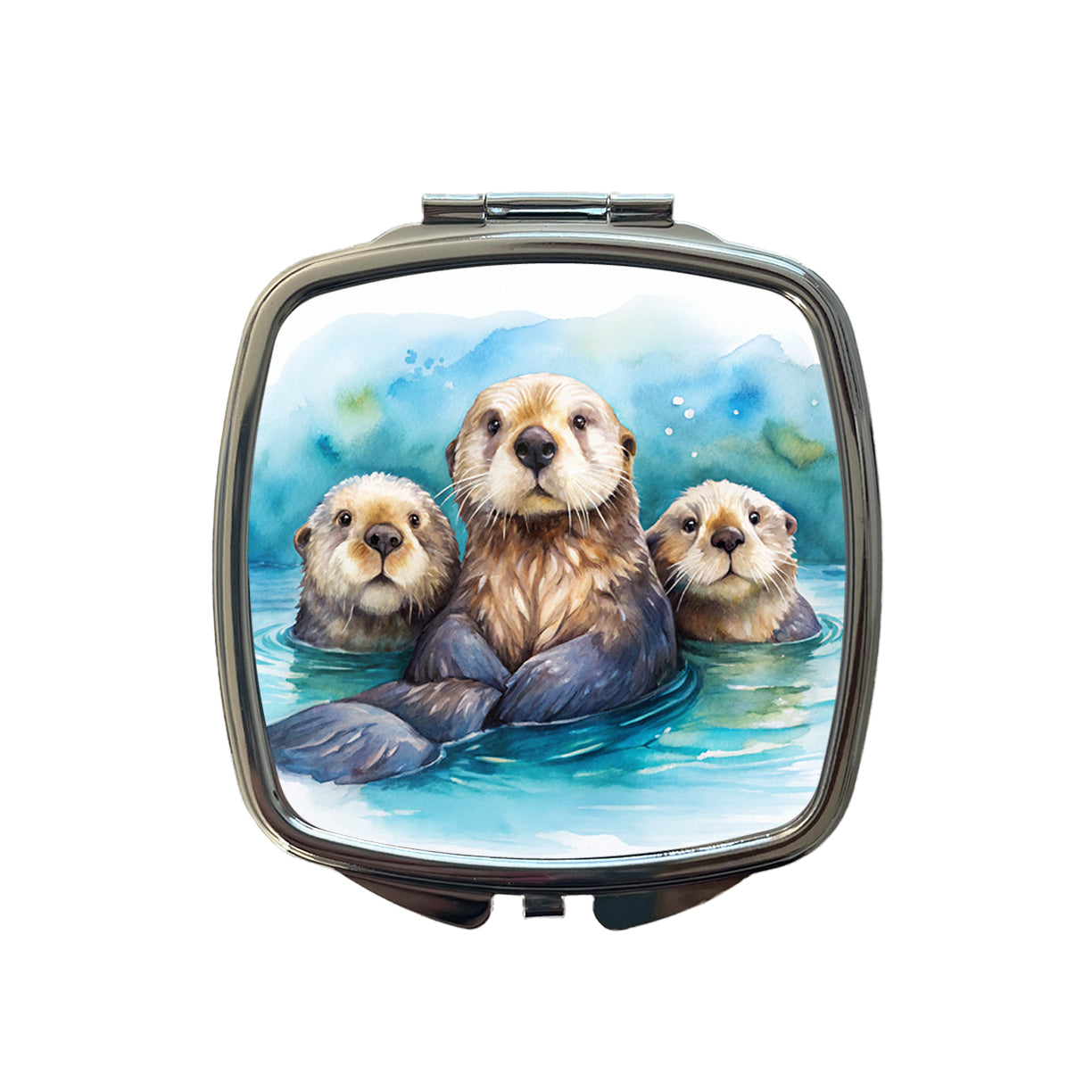 Sea Otters Watercolor Design Small Travel Purse Handbag Pocket Makeup Compact Mirror