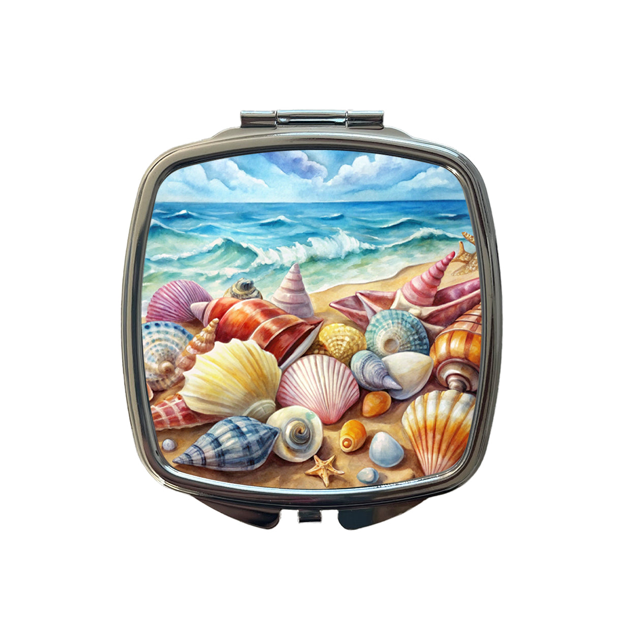 Shells Beach Watercolor Design Small Travel Purse Handbag Pocket Makeup Compact Mirror