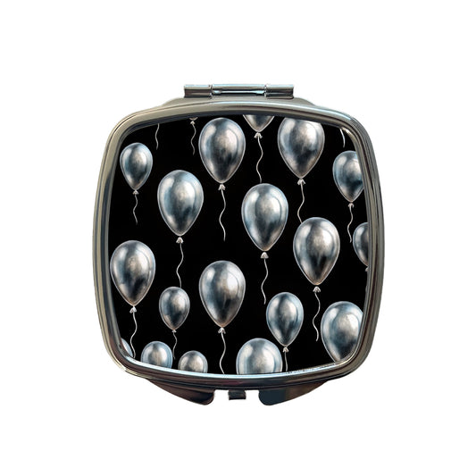 Silver Balloons Black Background Birthday Anniversary Small Travel Purse Handbag Pocket Makeup Compact Mirror