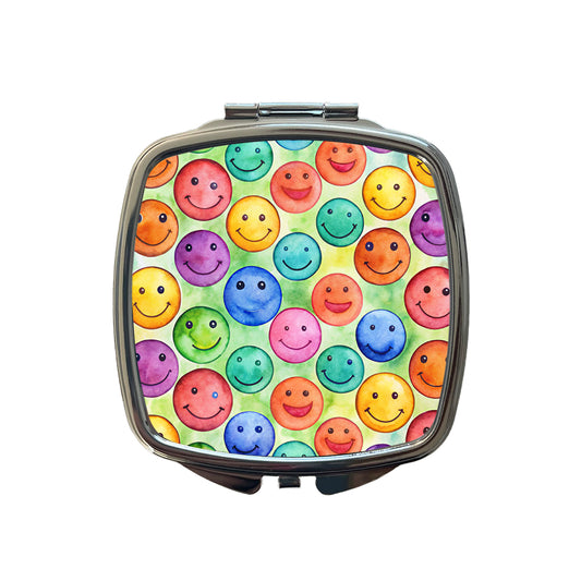 Smile Faces Watercolor Small Travel Purse Handbag Pocket Makeup Compact Mirror