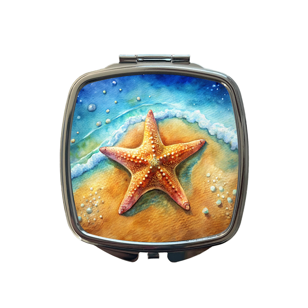 Starfish Sand Watercolor Design Small Travel Purse Handbag Pocket Makeup Compact Mirror