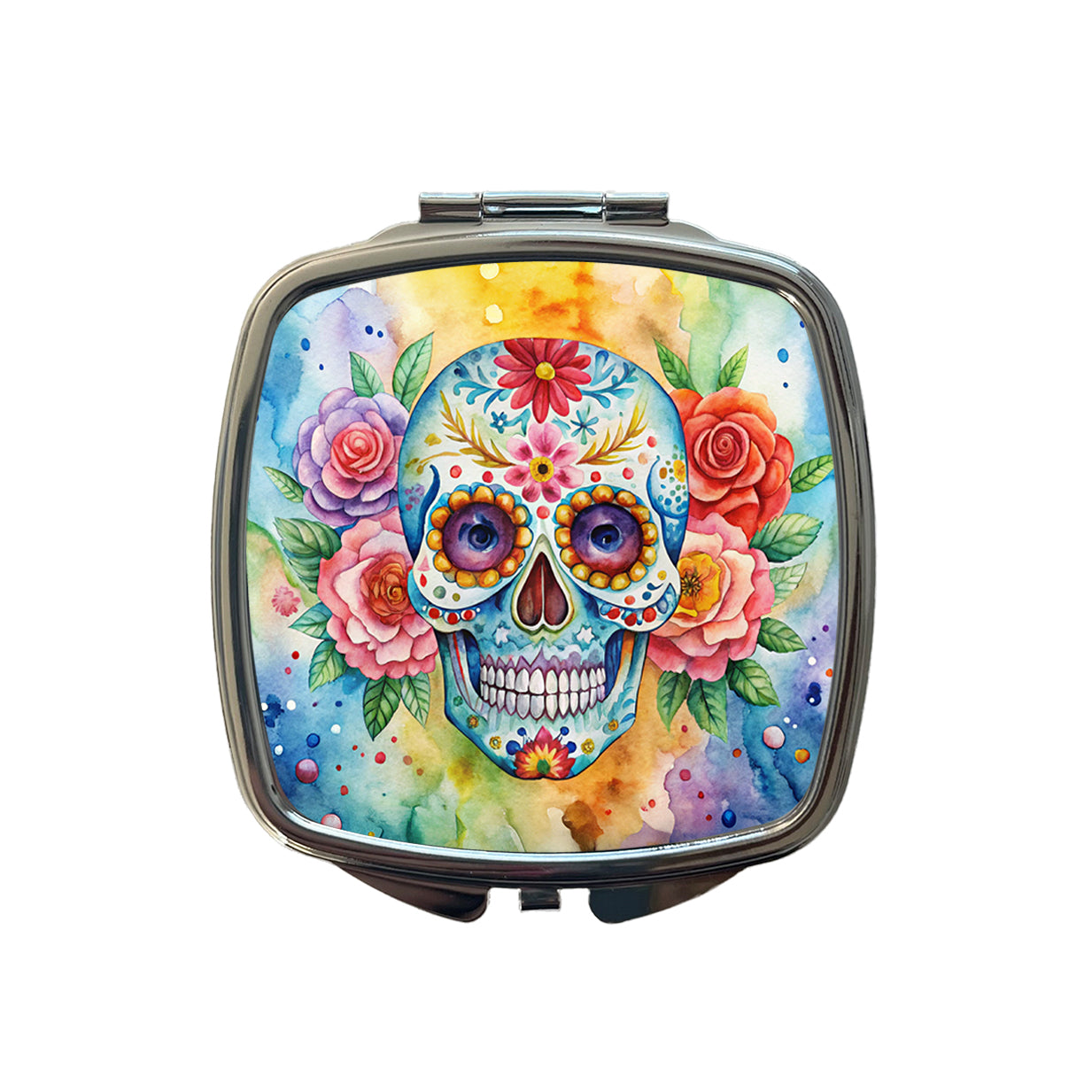 Sugar Skull Watercolor Small Travel Purse Handbag Pocket Makeup Compact Mirror