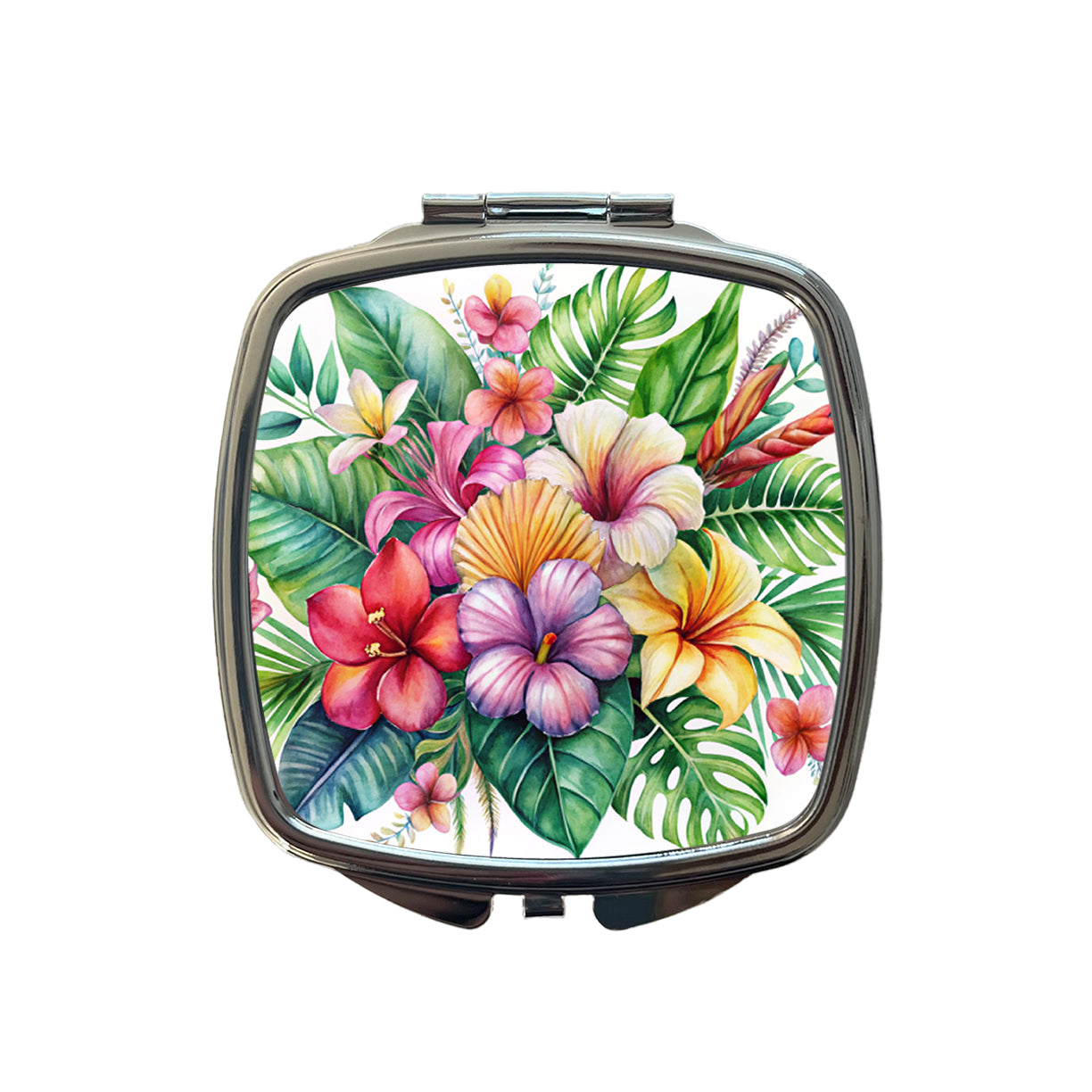 Tropical Flowers Watercolor Design Small Travel Purse Handbag Pocket Makeup Compact Mirror