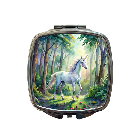 Unicorn In Forest Stunning Watercolor Design Small Travel Purse Handbag Pocket Makeup Compact Mirror