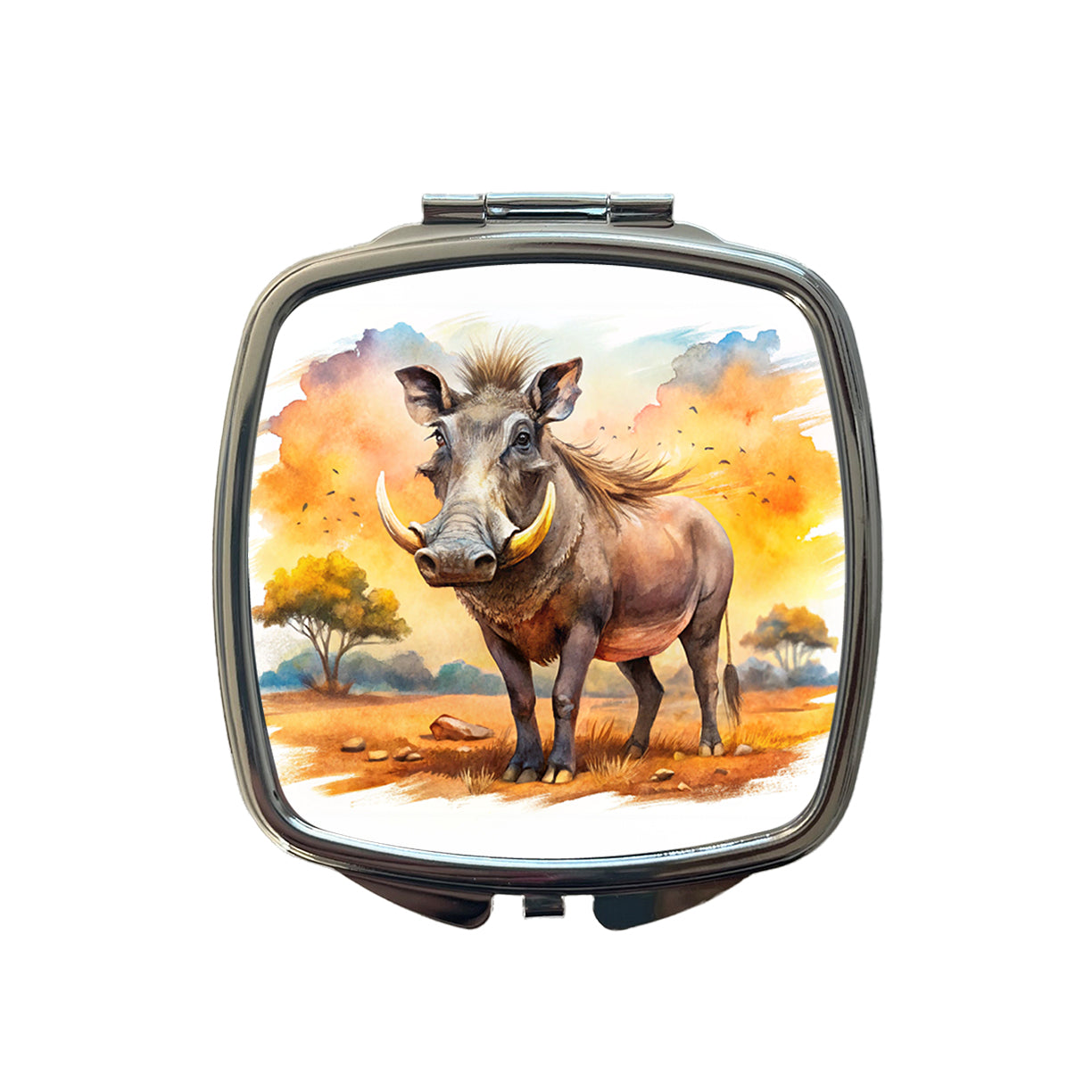 Warthog African Plain Watercolor Design Small Travel Purse Handbag Pocket Makeup Compact Mirror