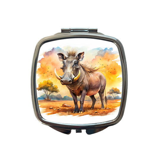 Warthog African Plain Watercolor Design Small Travel Purse Handbag Pocket Makeup Compact Mirror