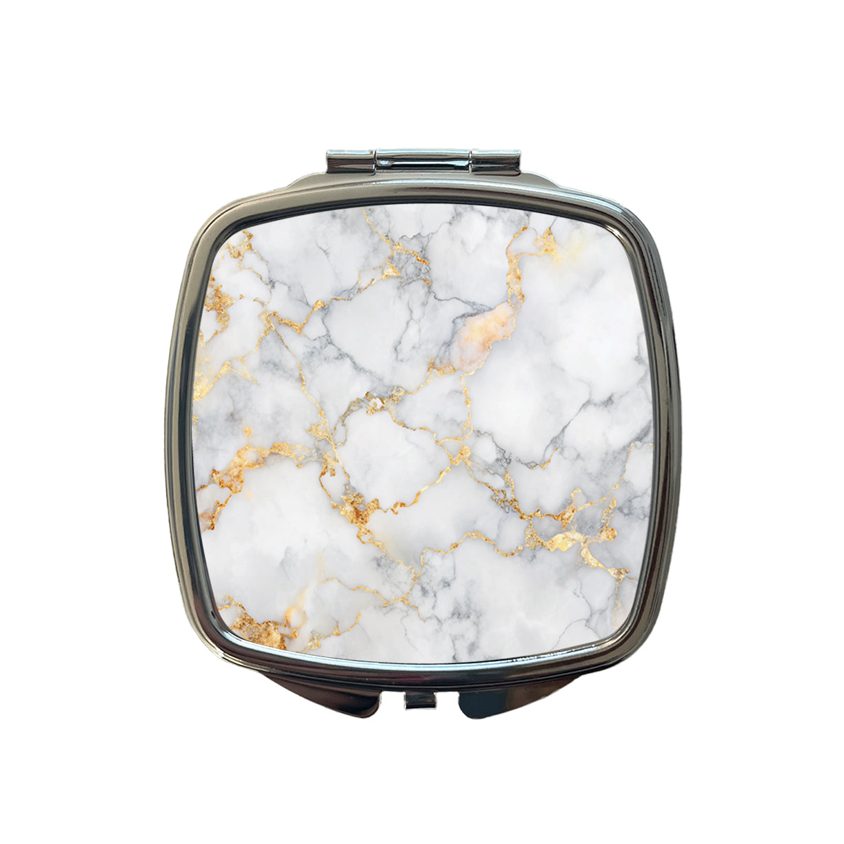 White Gold Marble Background Watercolor Small Travel Purse Handbag Pocket Makeup Compact Mirror