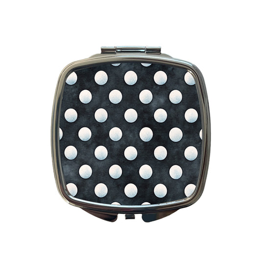 White Polka Dots Black Background Small Travel Purse Handbag Pocket Makeup Compact Mirror
