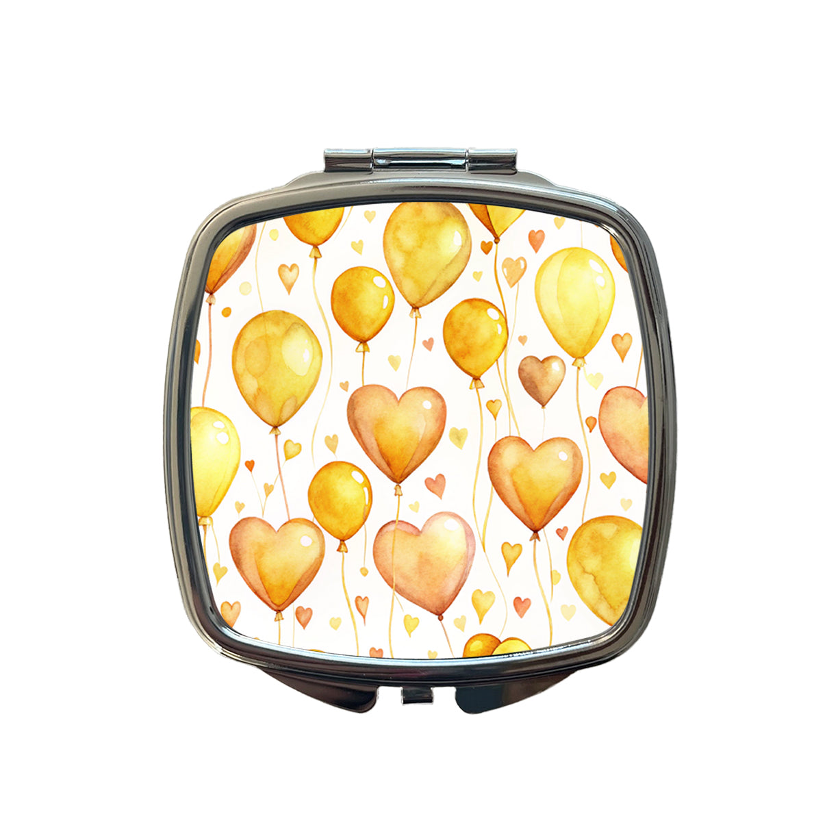 Yellow Balloons Hearts Watercolor Small Travel Purse Handbag Pocket Makeup Compact Mirror