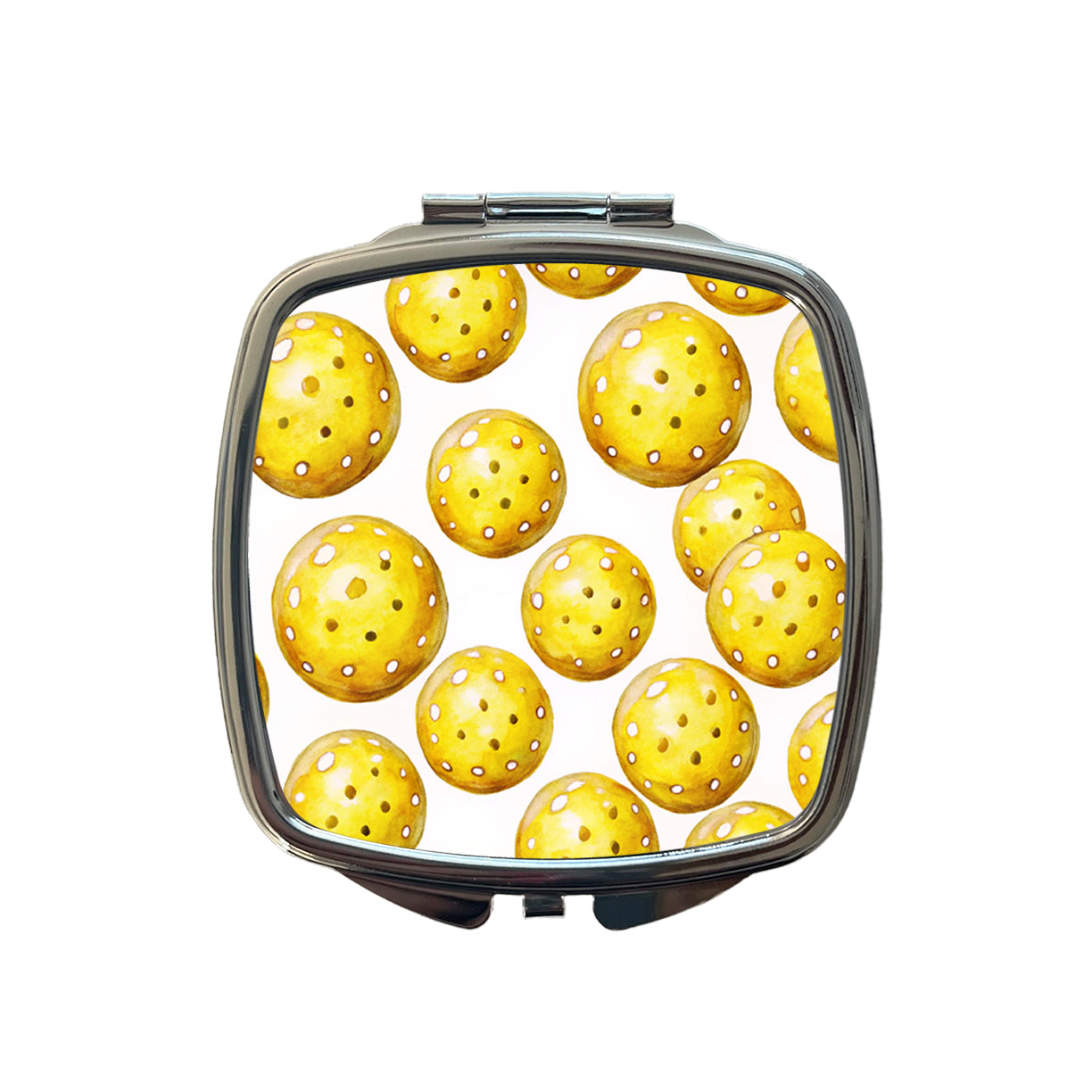 Yellow Pickleballs Watercolor Small Travel Purse Handbag Pocket Makeup Compact Mirror