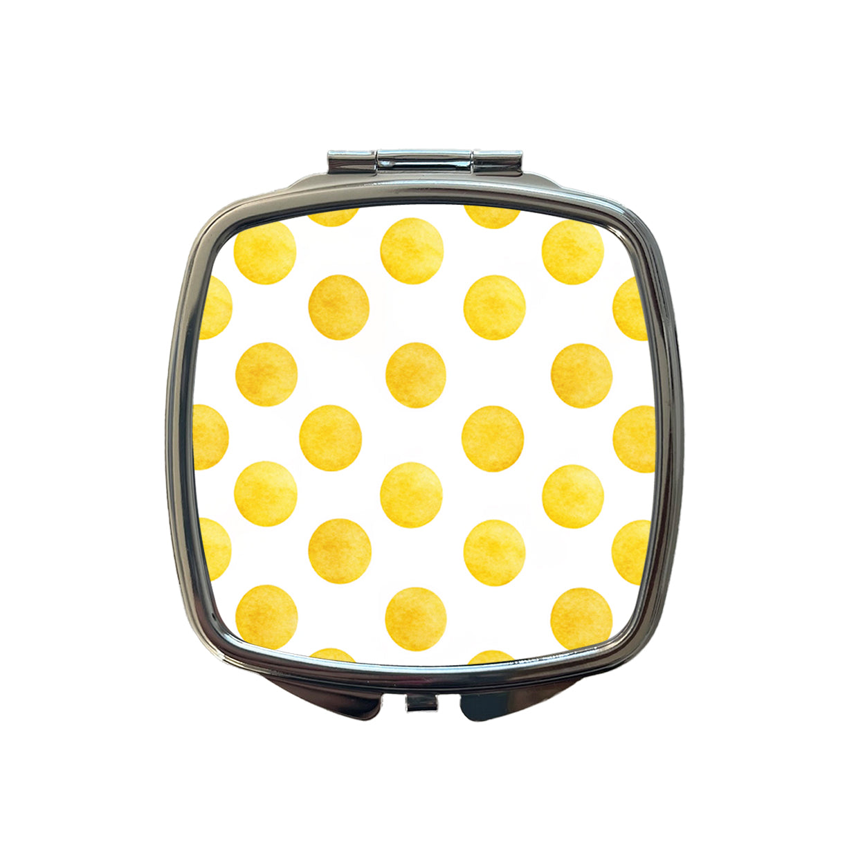 Yellow Polka Dots White Background Small Travel Purse Handbag Pocket Makeup Compact Mirror