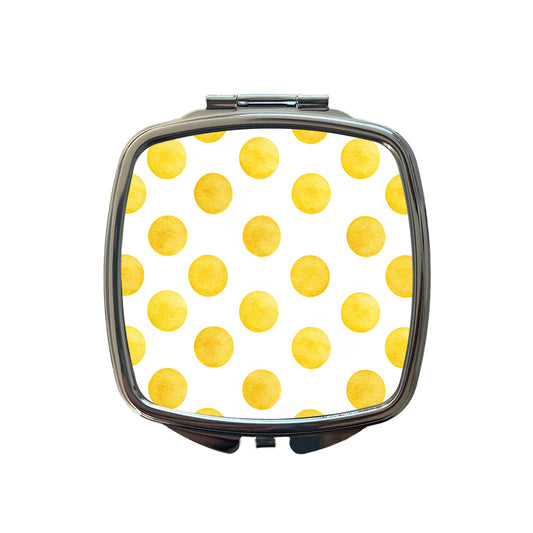 Yellow Polka Dots White Background Small Travel Purse Handbag Pocket Makeup Compact Mirror
