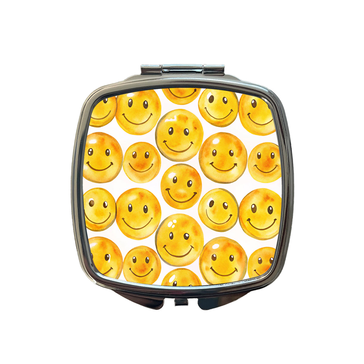 Yellow Smile Faces Watercolor Small Travel Purse Handbag Pocket Makeup Compact Mirror