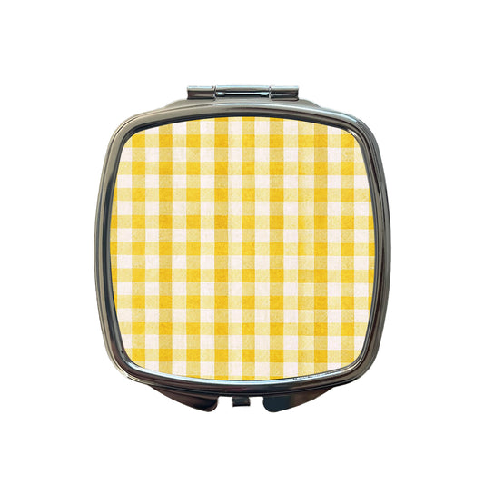 Yellow White Gingham Watercolor Small Travel Purse Handbag Pocket Makeup Compact Mirror