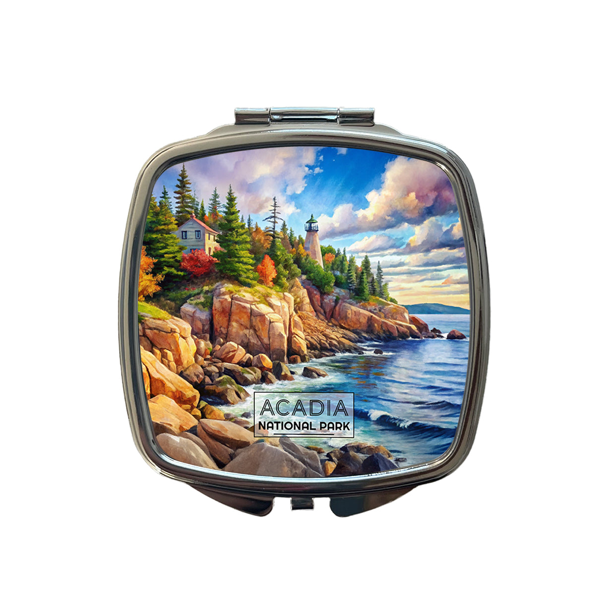 Acadia National Park Maine Watercolor Small Travel Purse Handbag Pocket Makeup Compact Mirror