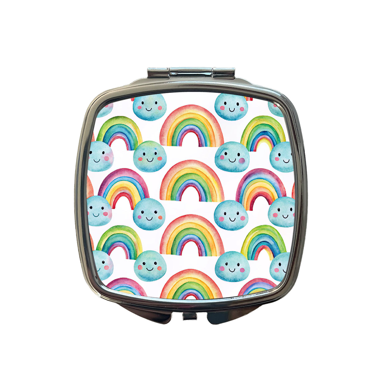 Adorable Smiling Rainbows Clouds Small Travel Purse Handbag Pocket Makeup Compact Mirror