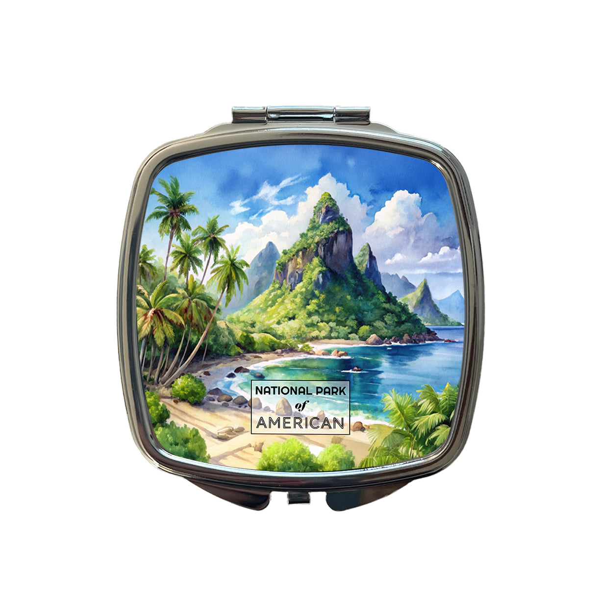 American Samoa National Park Watercolor Small Travel Purse Handbag Pocket Makeup Compact Mirror