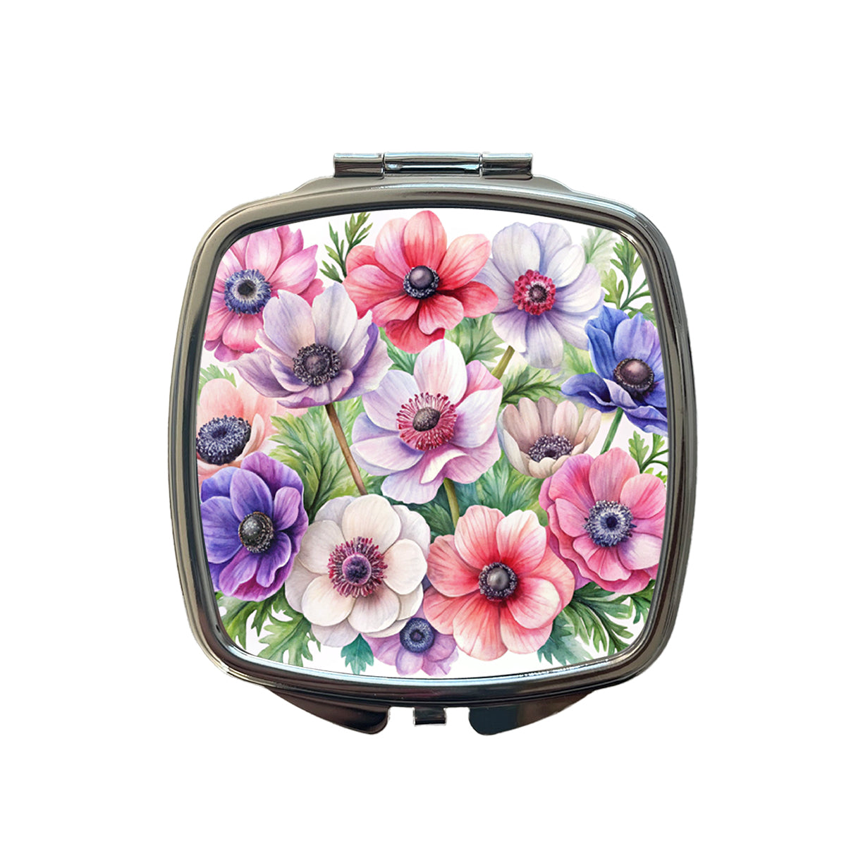 Anemone Flowers Watercolor Small Travel Purse Handbag Pocket Makeup Compact Mirror