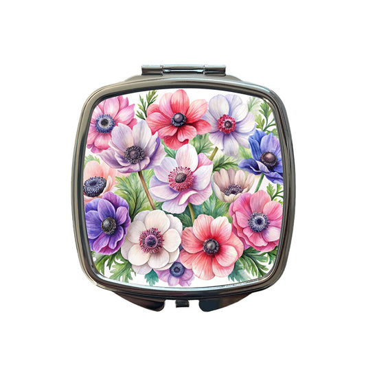 Anemone Flowers Watercolor Small Travel Purse Handbag Pocket Makeup Compact Mirror