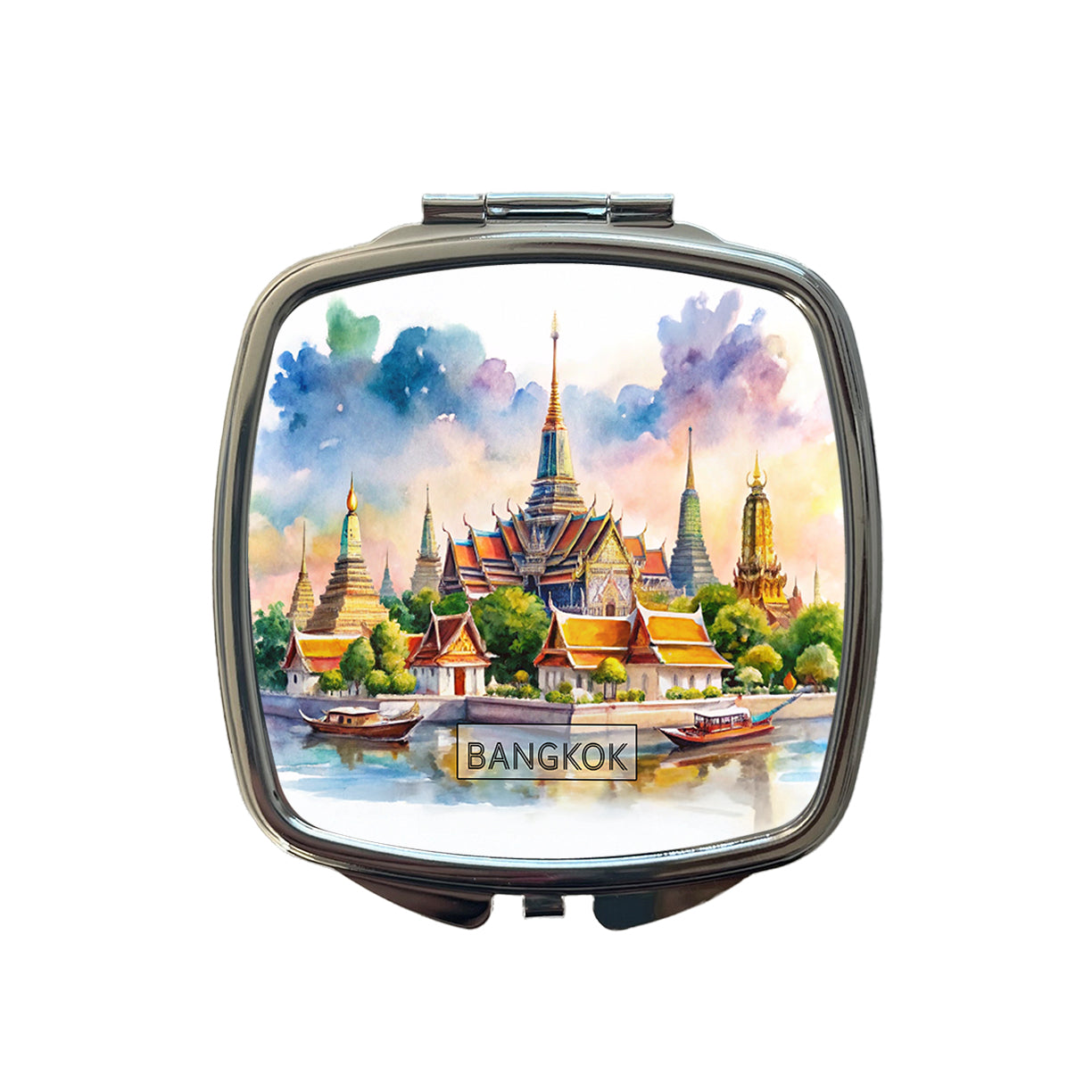 Bangkok Thailand Travel City Watercolor Small Travel Purse Handbag Pocket Makeup Compact Mirror