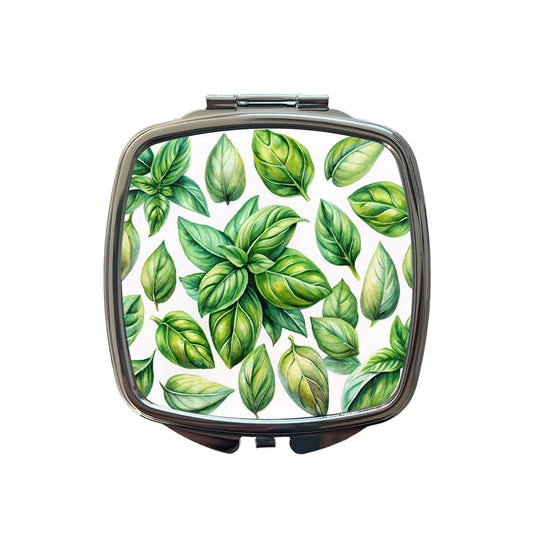 Basil Leaves Watercolor Small Travel Purse Handbag Pocket Makeup Compact Mirror