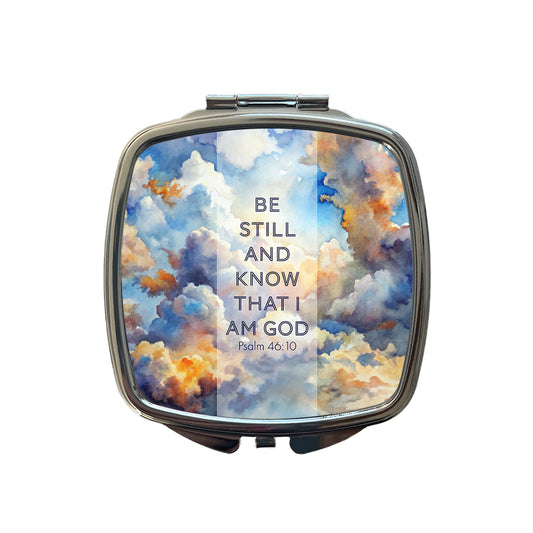 Be Still Know That I Am God Clouds Heavens Psalm Christian Inspirational Small Travel Purse Handbag Pocket Makeup Compact Mirror