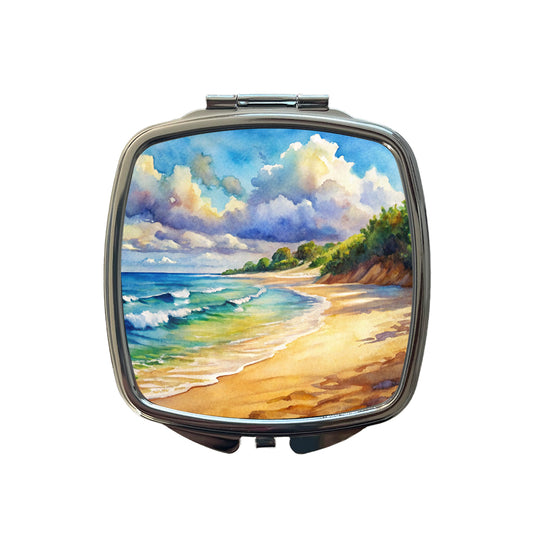 Beautiful Sandy Beach Watercolor Small Travel Purse Handbag Pocket Makeup Compact Mirror