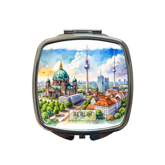 Berlin Germany Travel City Watercolor Small Travel Purse Handbag Pocket Makeup Compact Mirror