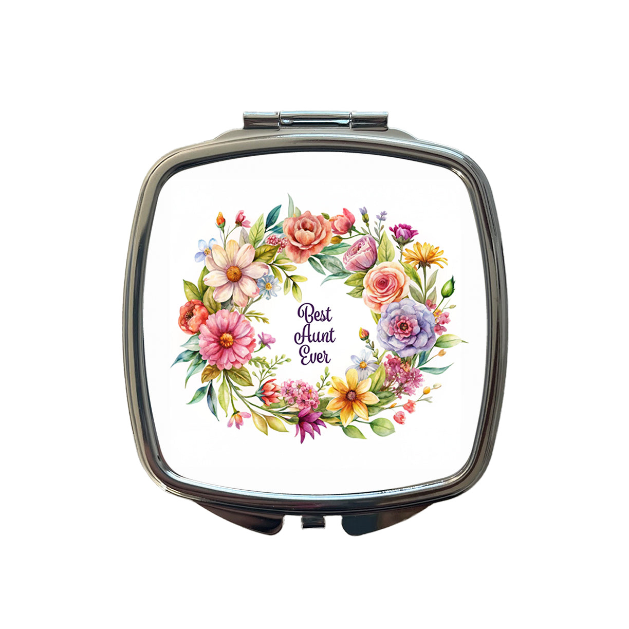Best Aunt Ever Flowers Small Travel Purse Handbag Pocket Makeup Compact Mirror