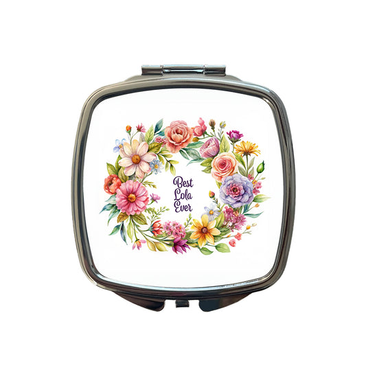 Best Lola Philippines Grandma Ever Flowers Small Travel Purse Handbag Pocket Makeup Compact Mirror