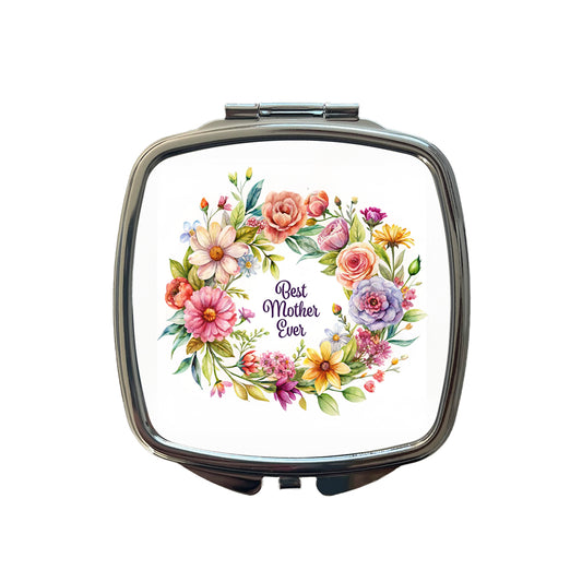 Best Mother Mom Ever Flowers Small Travel Purse Handbag Pocket Makeup Compact Mirror