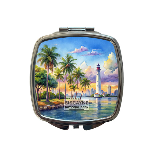 Biscayne National Park Florida Watercolor Small Travel Purse Handbag Pocket Makeup Compact Mirror