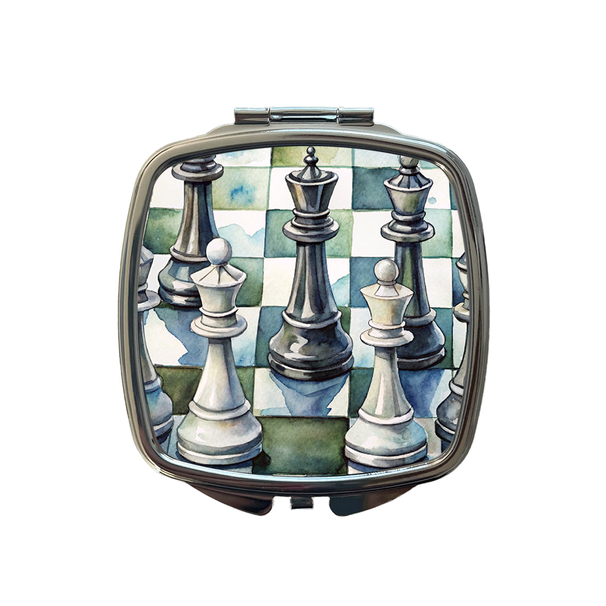 Black White Chess Pieces Watercolor Small Travel Purse Handbag Pocket Makeup Compact Mirror