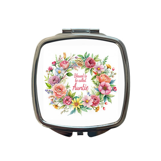 Blessed To Be Called Auntie Aunt Flowers Floral Small Travel Purse Handbag Pocket Makeup Compact Mirror