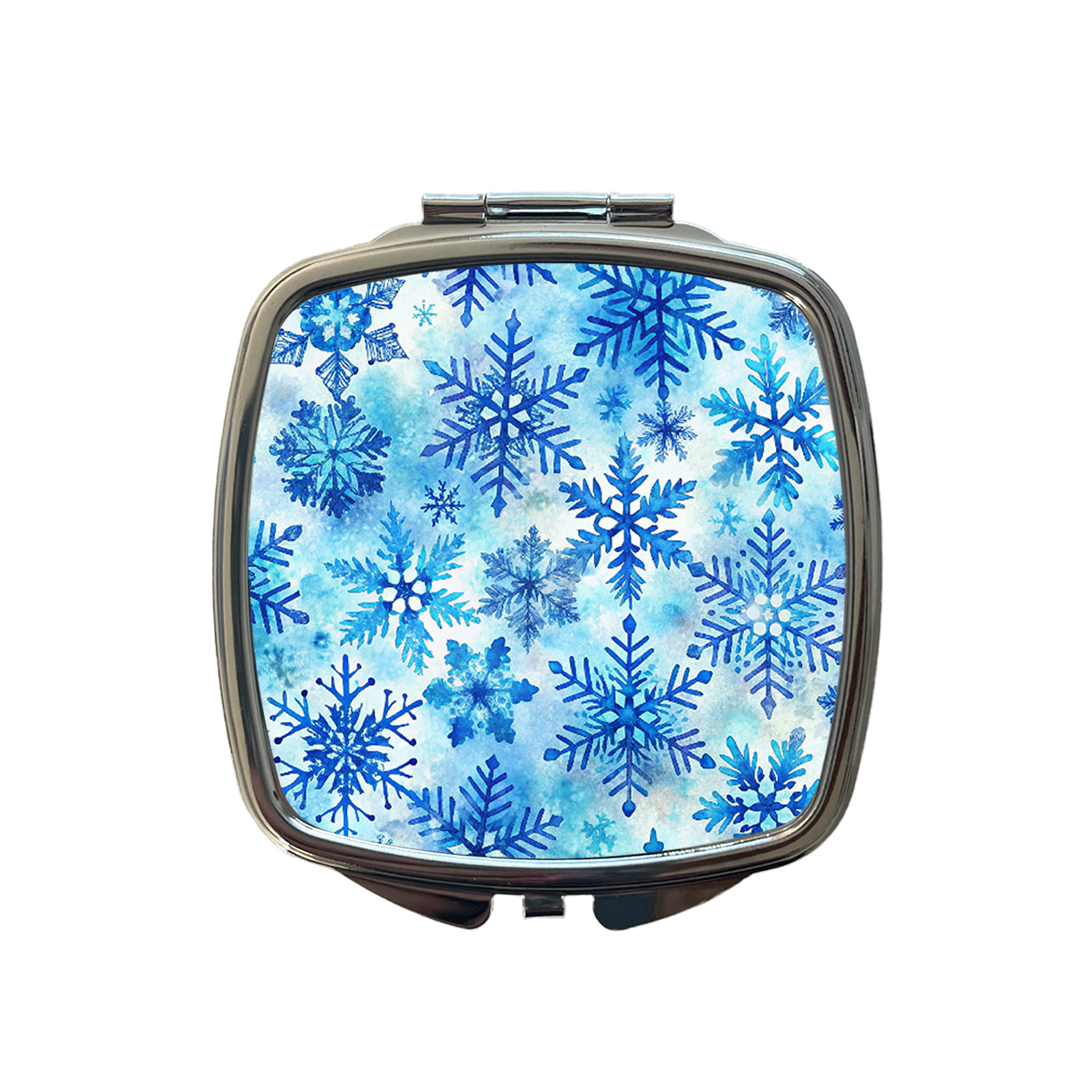 Blue Snowflakes Watercolor Small Travel Purse Handbag Pocket Makeup Compact Mirror