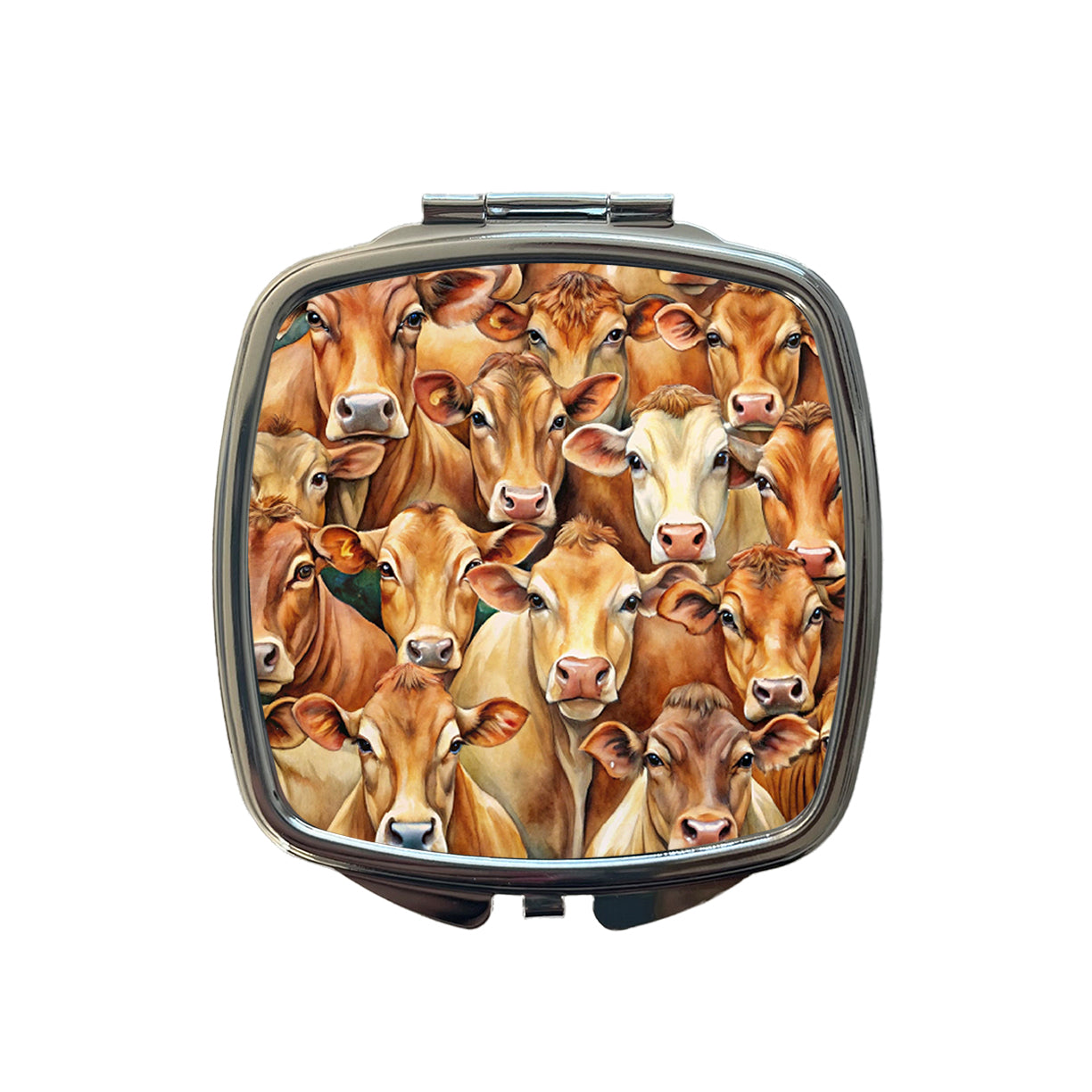 Bunch Of Brown Cow Faces Small Travel Purse Handbag Pocket Makeup Compact Mirror