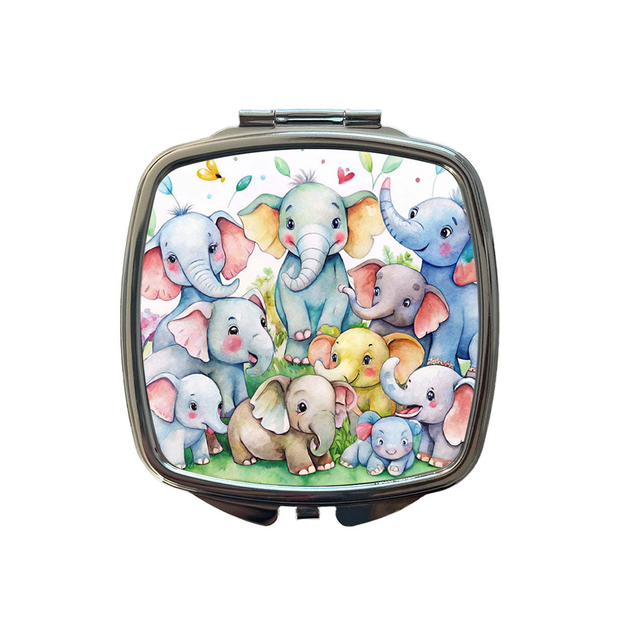 Bunch Of Cute Elephants Watercolor Small Travel Purse Handbag Pocket Makeup Compact Mirror