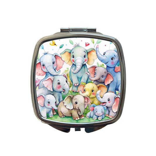 Bunch Of Cute Elephants Watercolor Small Travel Purse Handbag Pocket Makeup Compact Mirror
