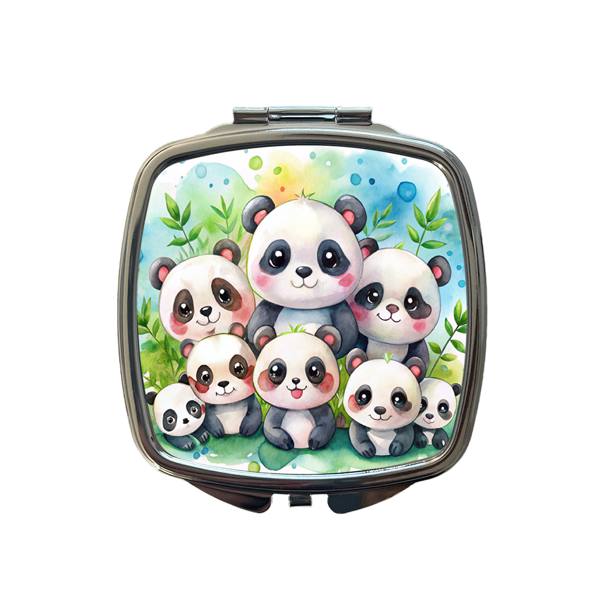 Bunch Of Cute Pandas Watercolor Small Travel Purse Handbag Pocket Makeup Compact Mirror