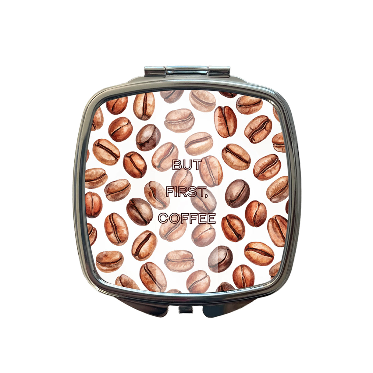 But First Coffee Beans Scattered Small Travel Purse Handbag Pocket Makeup Compact Mirror