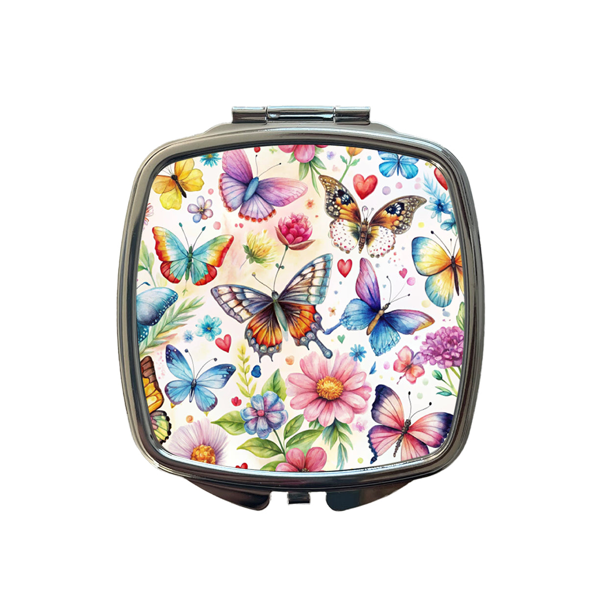 Butterflies Hearts Flowers Beautiful Watercolor Small Travel Purse Handbag Pocket Makeup Compact Mirror