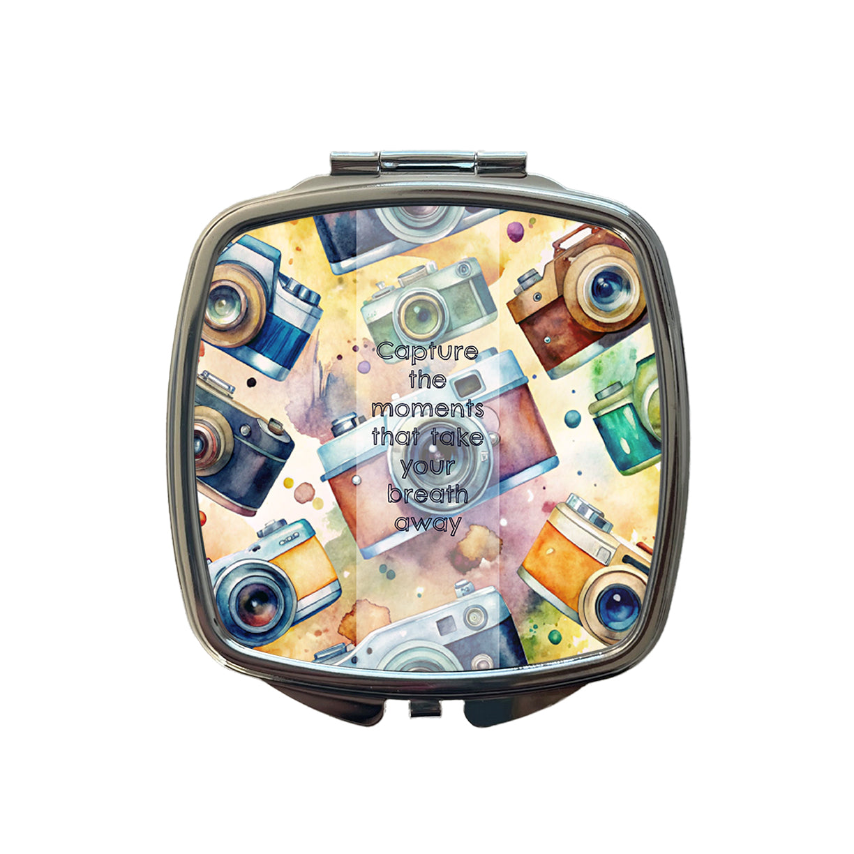 Capture Moments Take Breath Away Cameras Photography Inspirational Small Travel Purse Handbag Pocket Makeup Compact Mirror