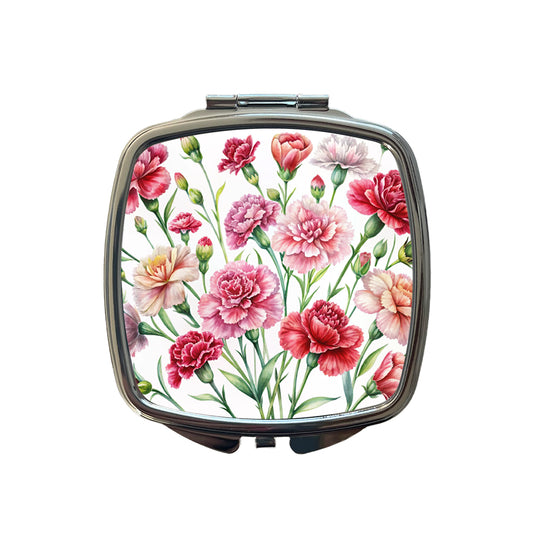 Carnations Flowers Watercolor Small Travel Purse Handbag Pocket Makeup Compact Mirror