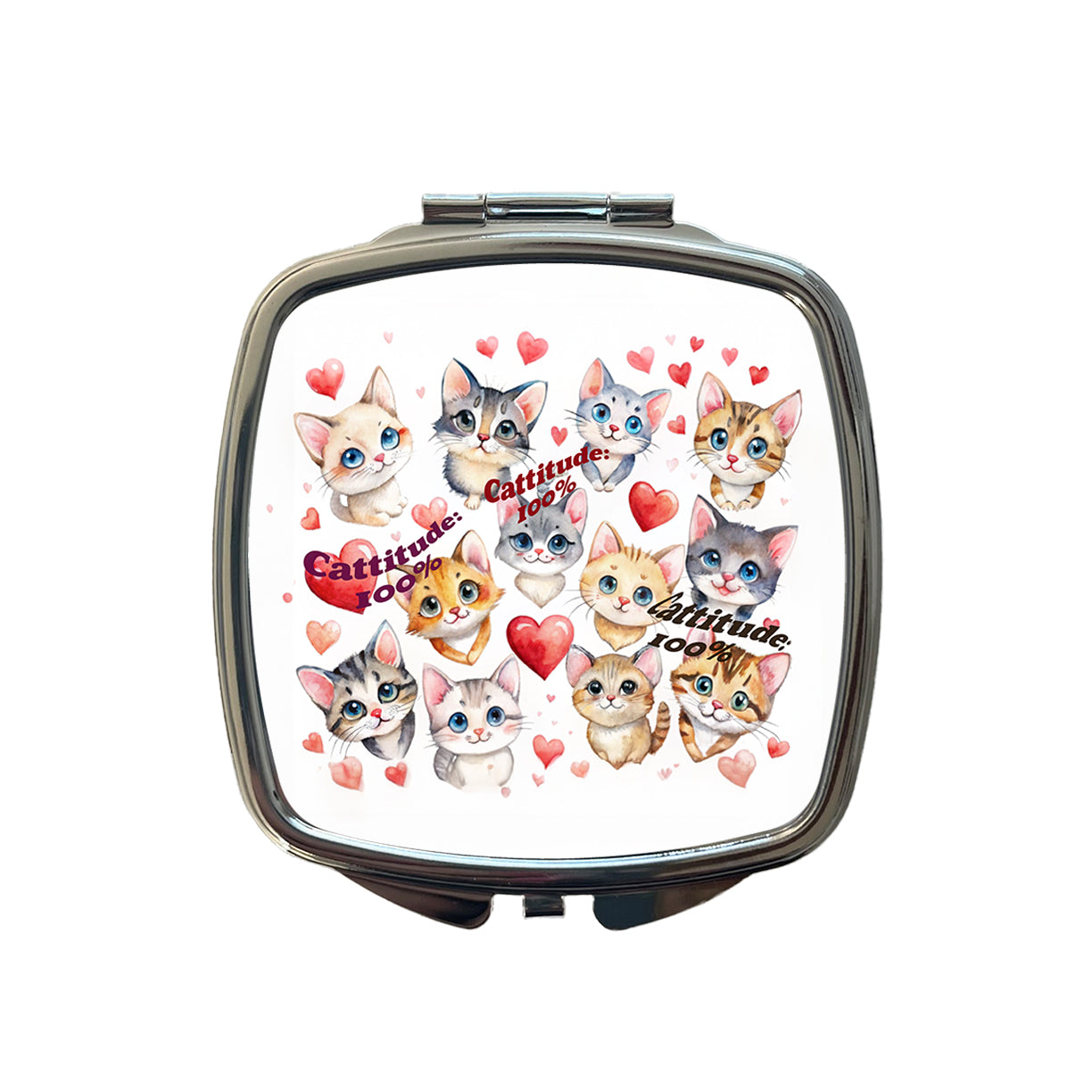 Cattitude 100 Percent Funny Cat Lovers Small Travel Purse Handbag Pocket Makeup Compact Mirror