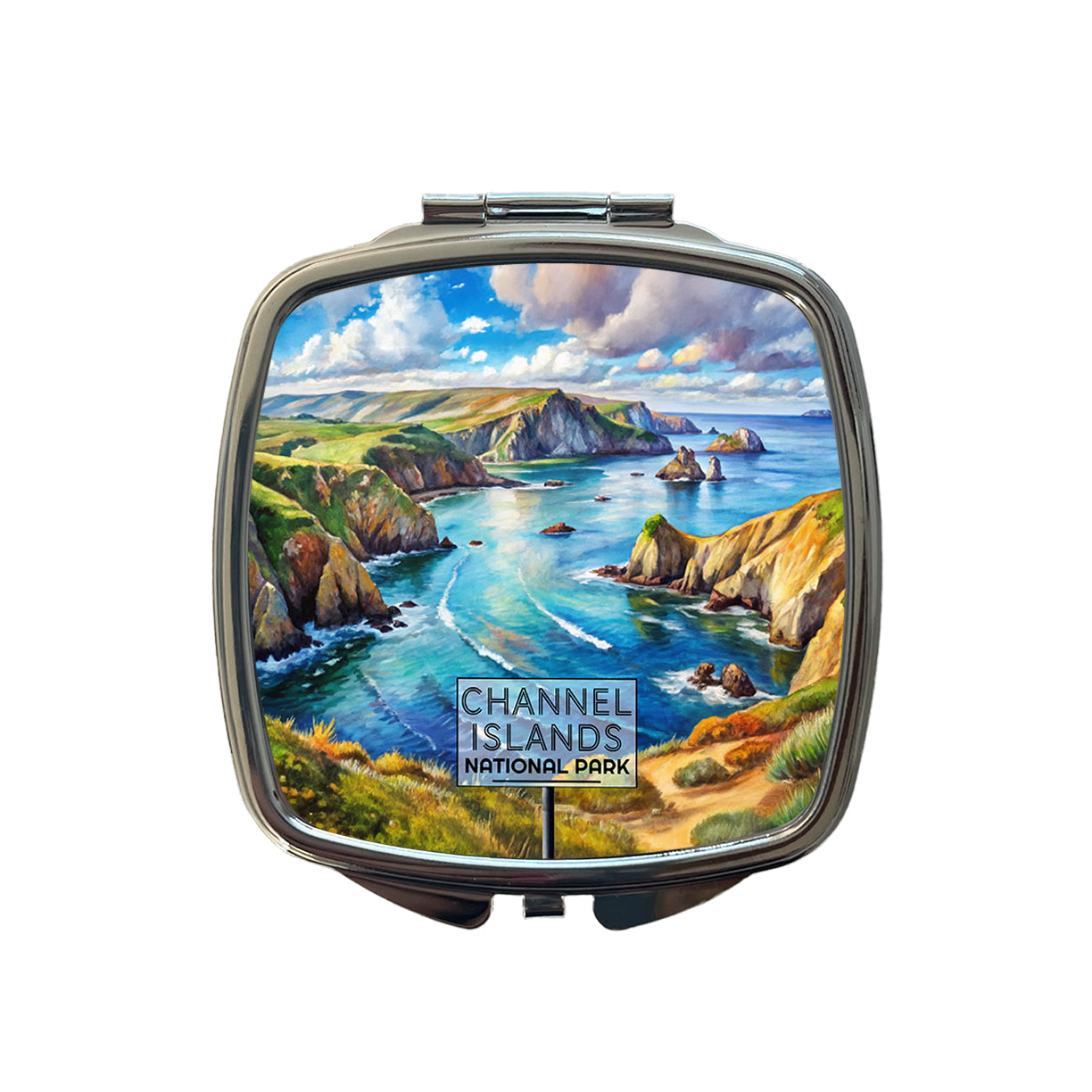 Channel Islands National Park California Watercolor Small Travel Purse Handbag Pocket Makeup Compact Mirror