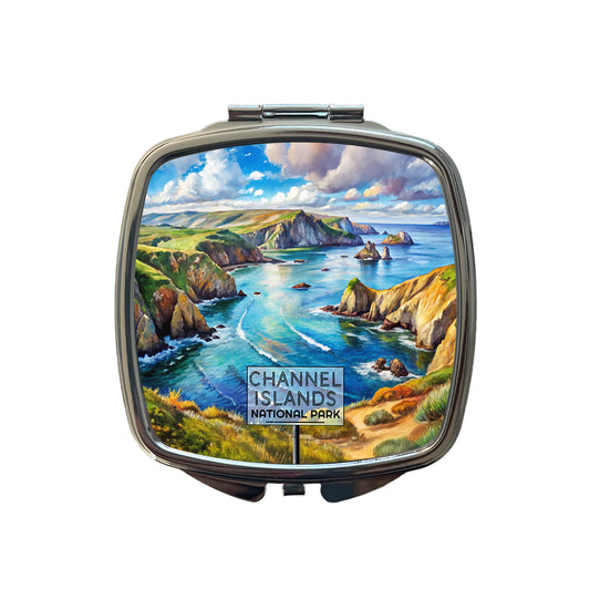 Channel Islands National Park California Watercolor Small Travel Purse Handbag Pocket Makeup Compact Mirror
