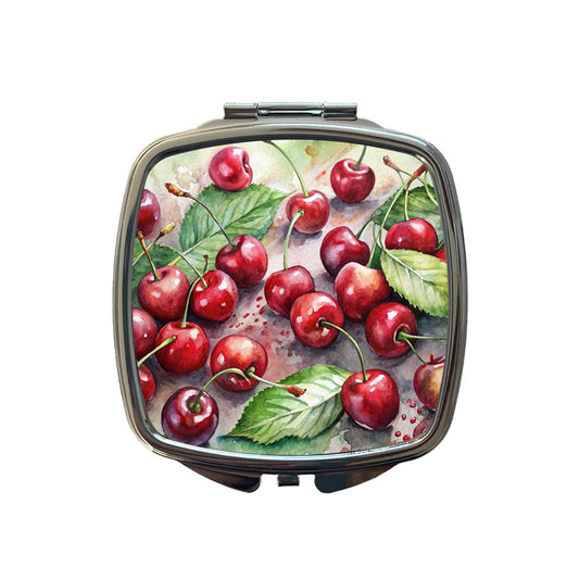 Cherries Fruit Watercolor Small Travel Purse Handbag Pocket Makeup Compact Mirror