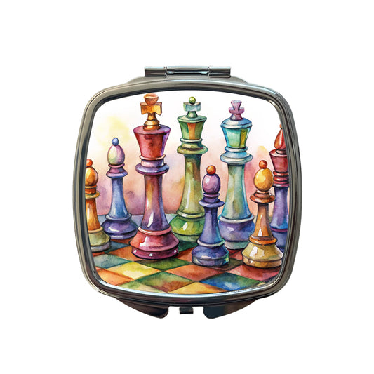 Chess Pieces Colorful Watercolor Small Travel Purse Handbag Pocket Makeup Compact Mirror